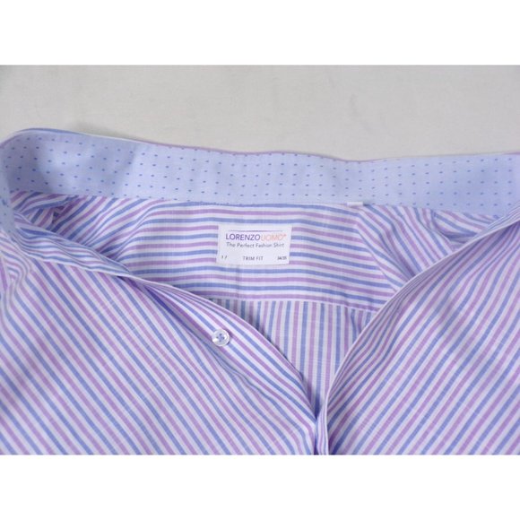 LORENZO UOMO Striped Trim Fit Dress Shirt Blue Purple 17 - 34/35 NEW - Picture 9 of 9